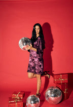 Shadow of Sequin Shimmer Magenta Purple Short Kaftan Dress