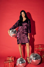 Shadow of Sequin Shimmer Magenta Purple Short Kaftan Dress