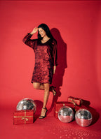 Shadow of Sequin Shimmer Red Short Kaftan Dress