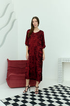 Shadow of Sequin Shimmer Red Long Kaftan with Side Slit