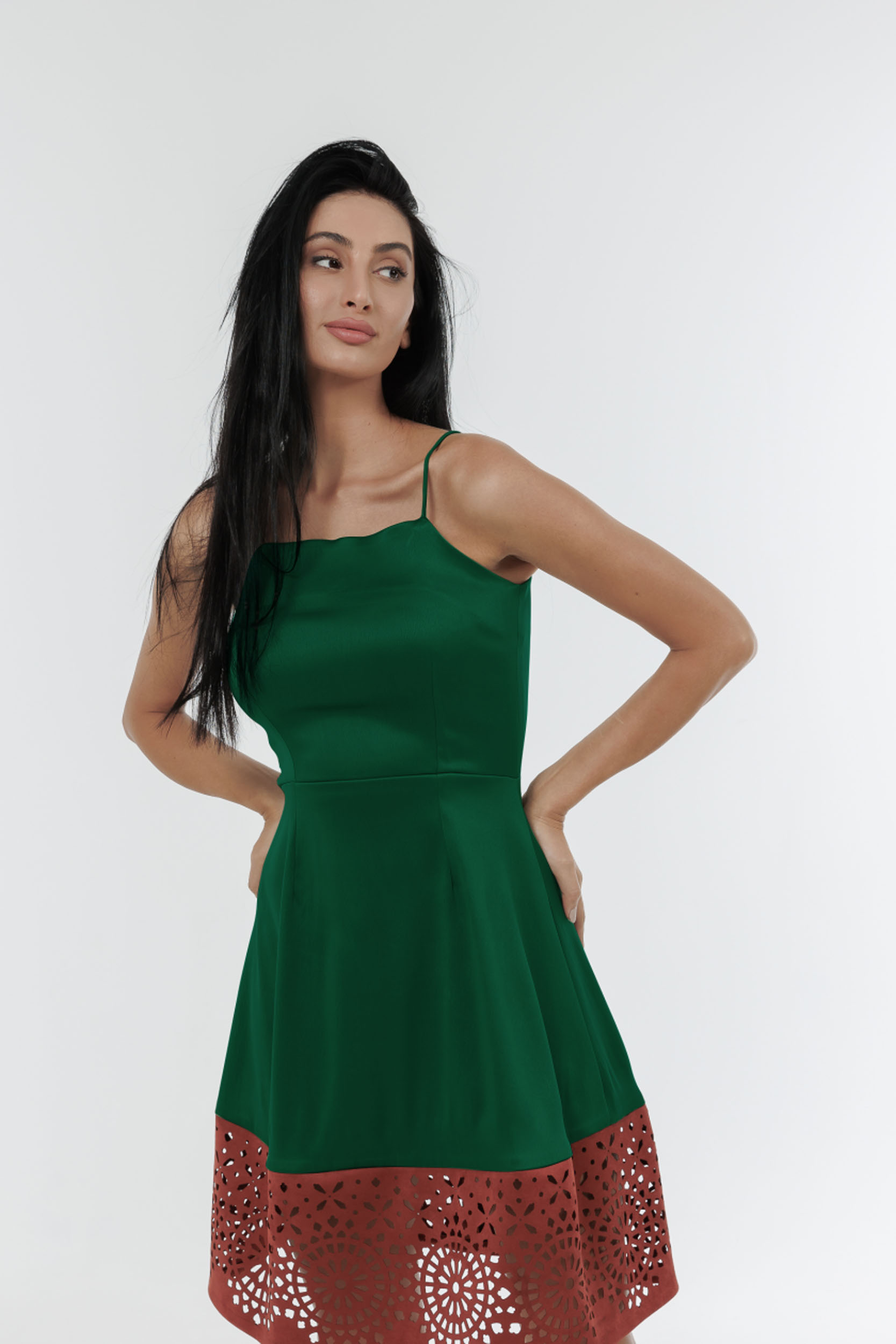 Mirage Spaghetti Strap Mini Dress With Laser Cut Detail - Image 2