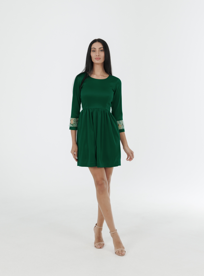 Nature Unwrapped Pleated Mini Dress With Peacock Print Detail-1