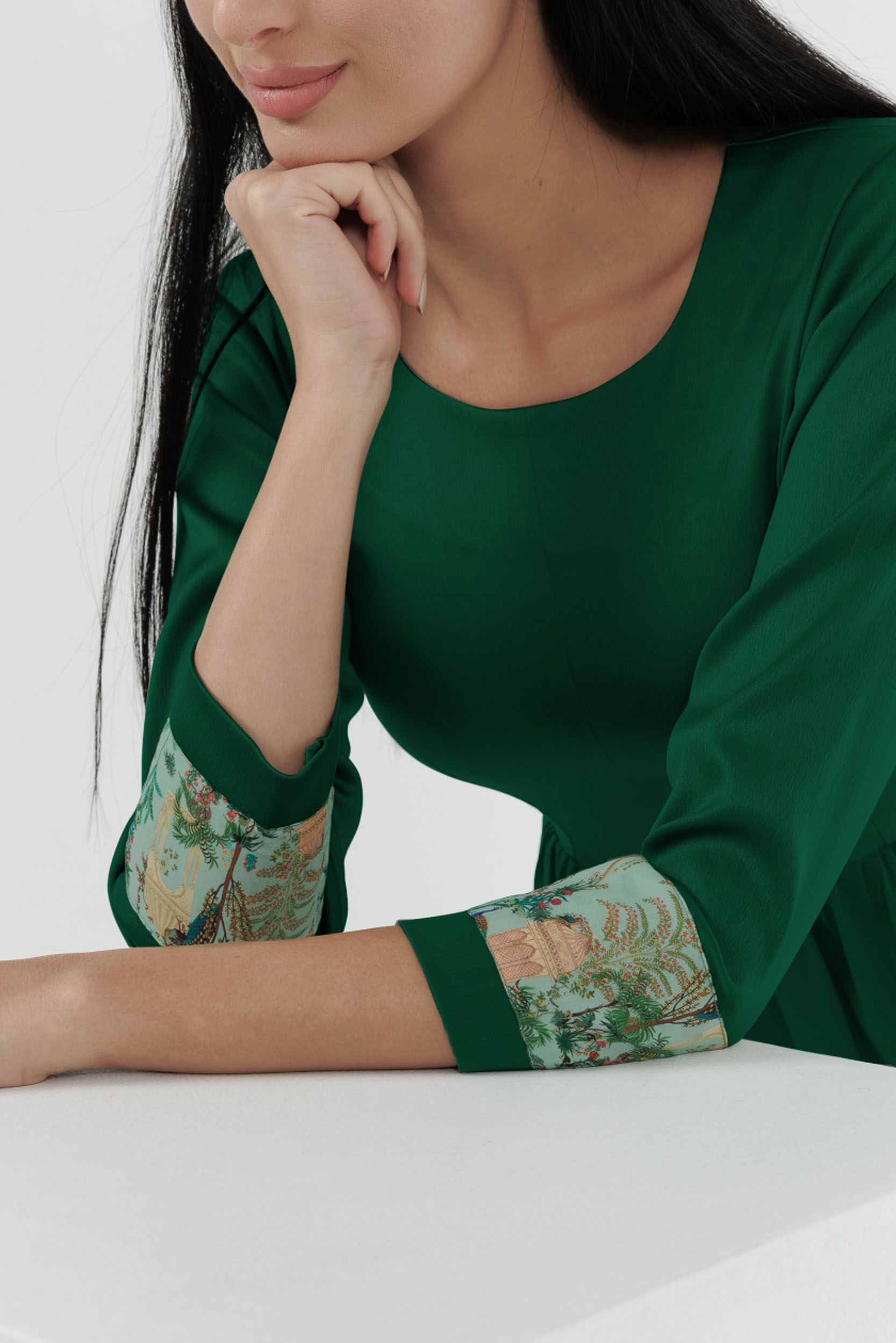Nature Unwrapped Pleated Mini Dress With Peacock Print Detail - Image 3