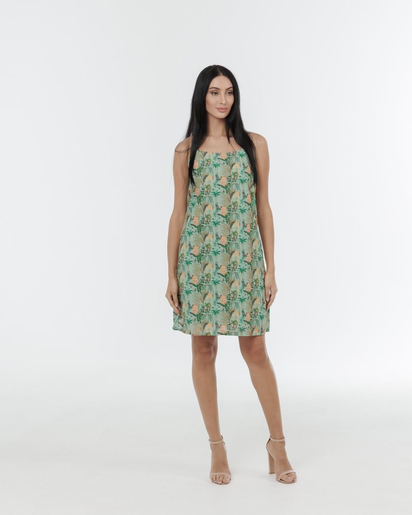 Nature Unwrapped Spaghetti Strap Printed Short Dress With Side Slit-1