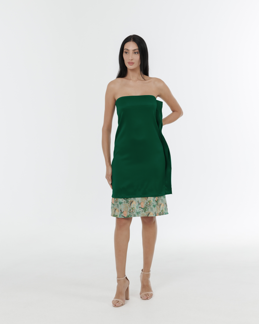 Nature Unwrapped Strap Less Dress With Peacock Print Detail-1