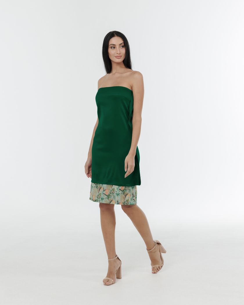 Nature Unwrapped Strap Less Dress With Peacock Print Detail