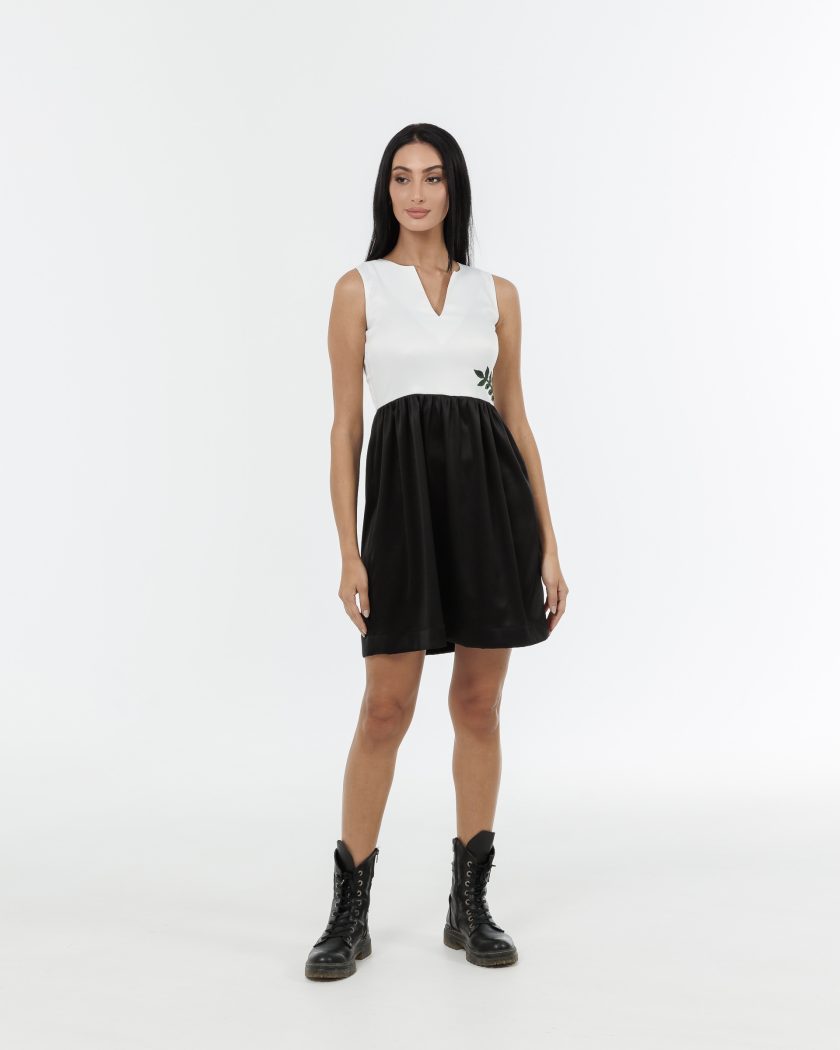 Pristine Sleeveless Pleated Mini Dress With Embroidery Detail-1