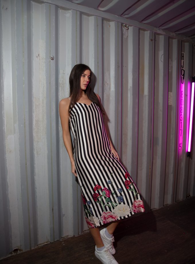Ethereal Black & White Striped Slip Dress-1