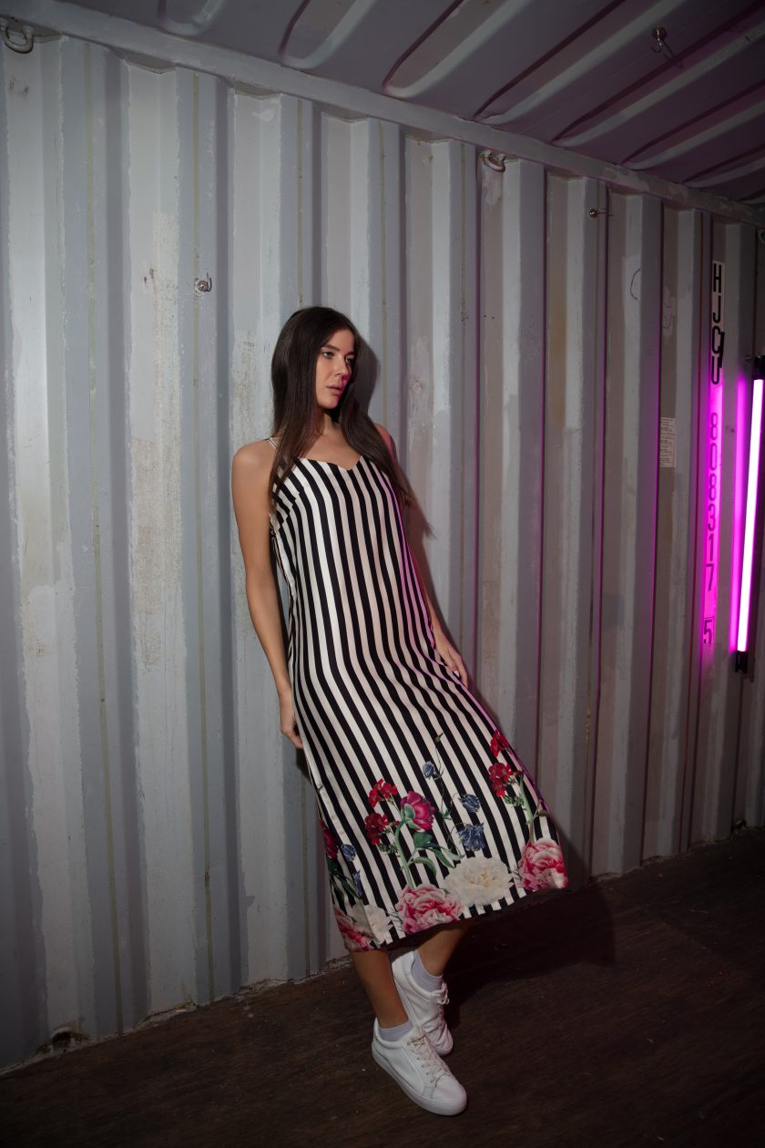 Ethereal Black & White Striped Slip Dress-1