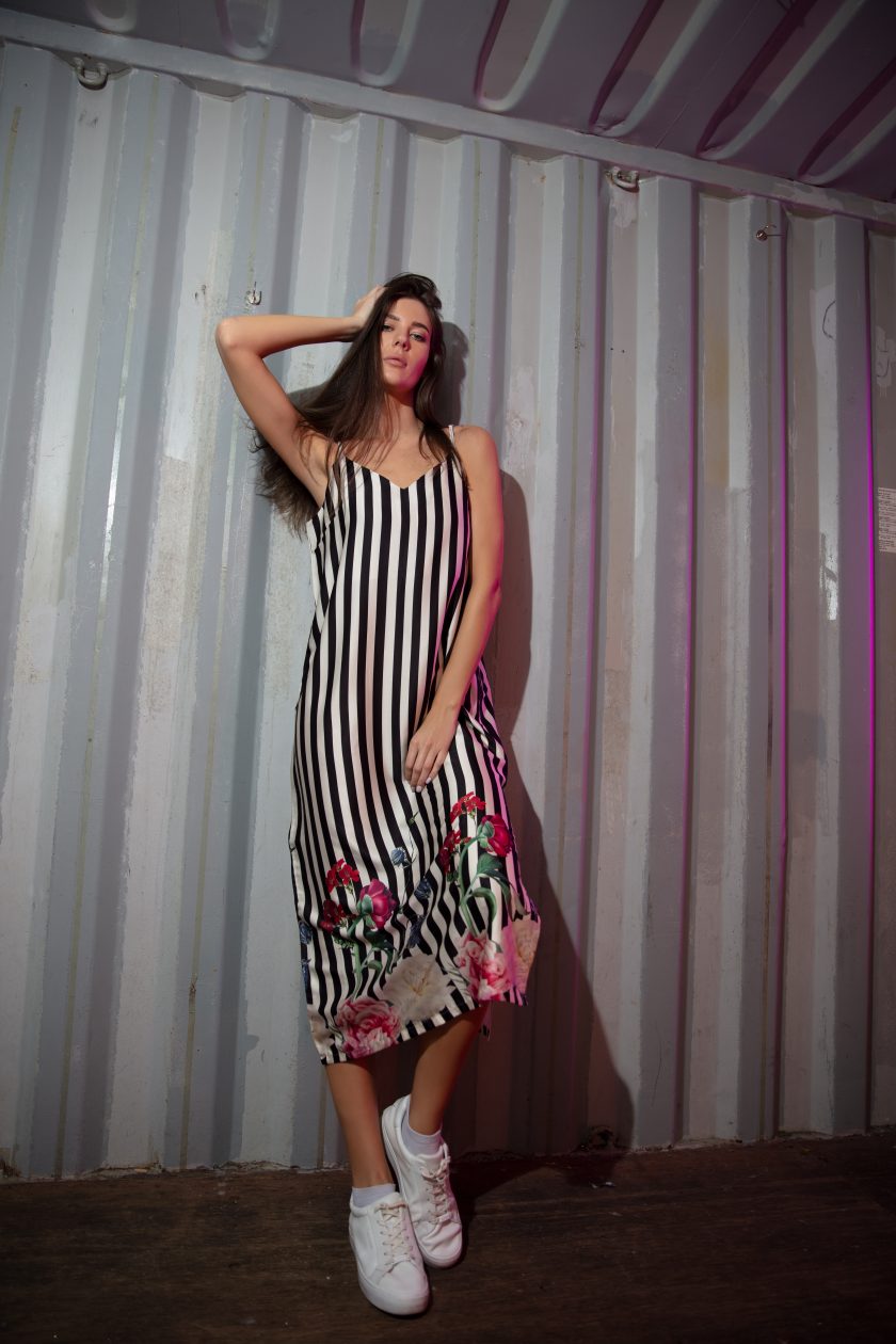 Ethereal Black & White Striped Slip Dress
