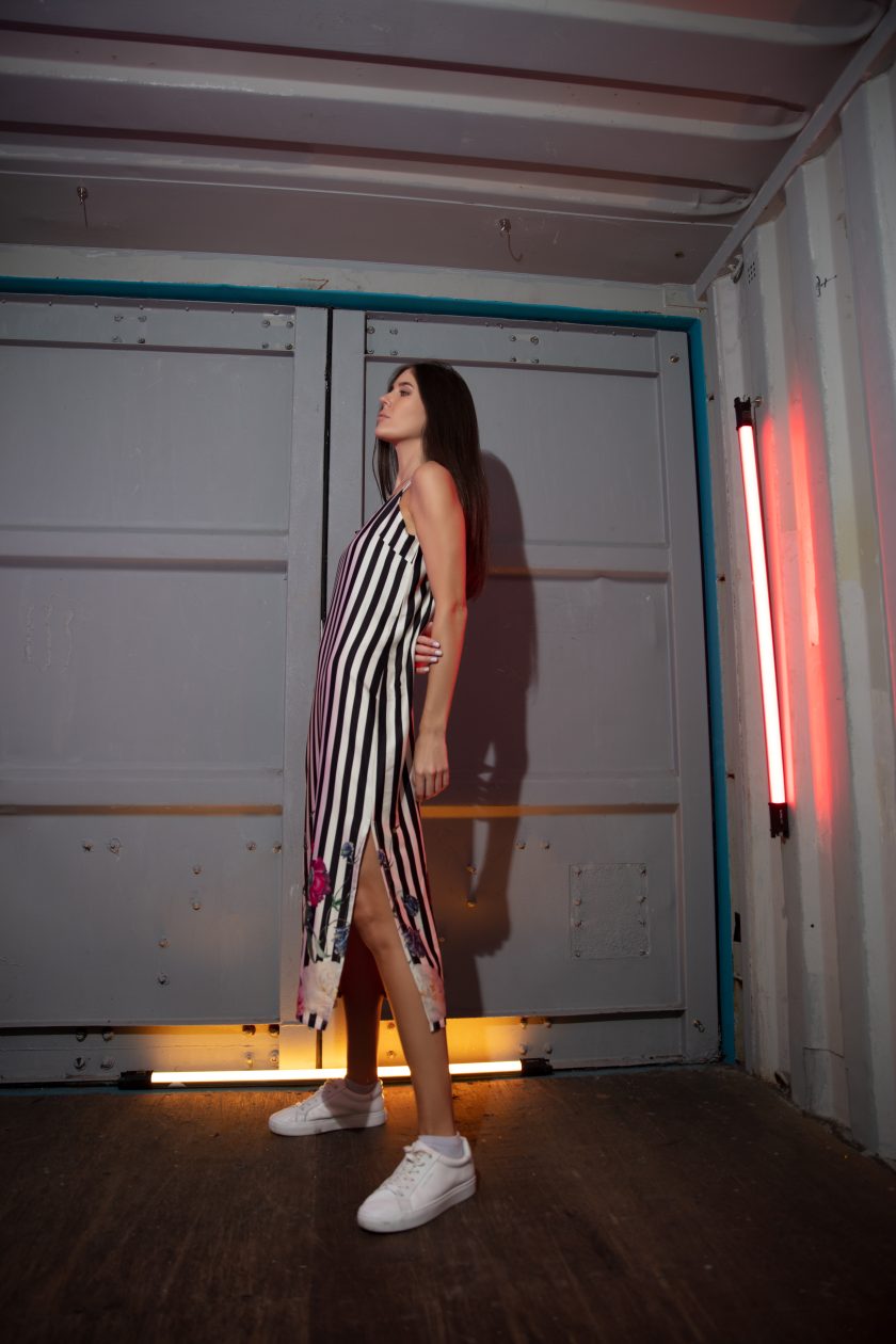 Ethereal Black & White Striped Slip Dress - Image 3