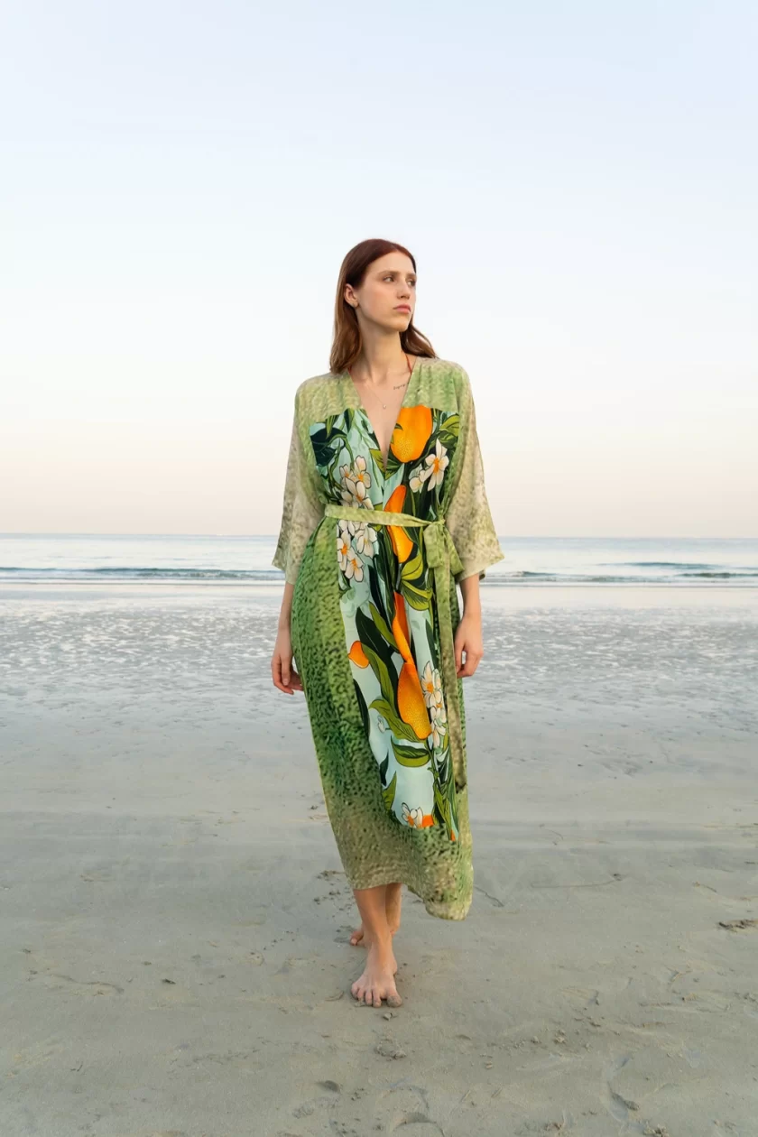 Orange Print Vintage Kimono - Image 2